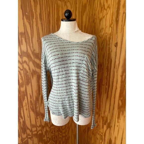 We The Free People Pullover Top Backless Long Sleeve Striped Green/Red Sz M - Picture 1 of 8